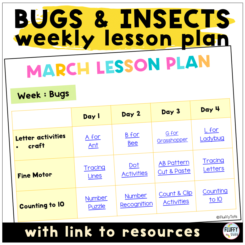 Bugs lesson plan for toddler and preschoolers
