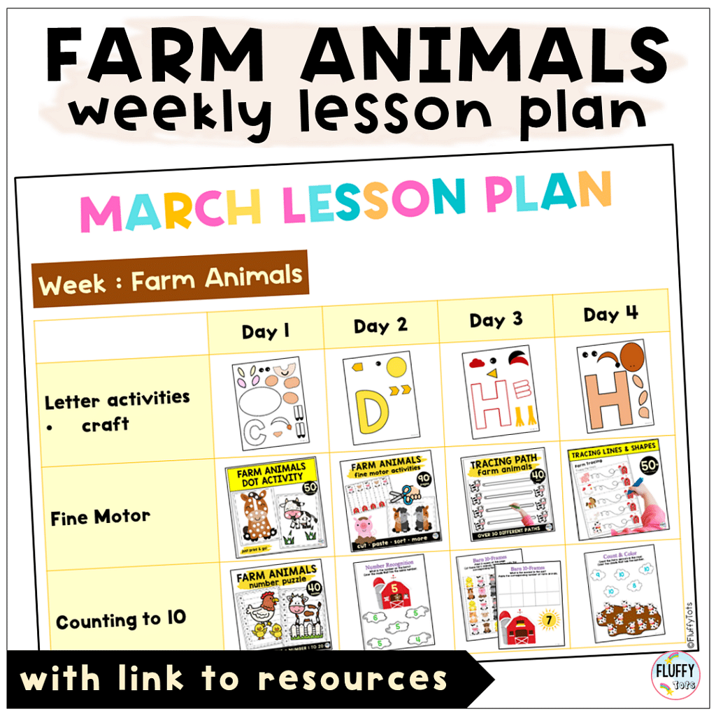 Farm animals lesson plans for toddler and preschool