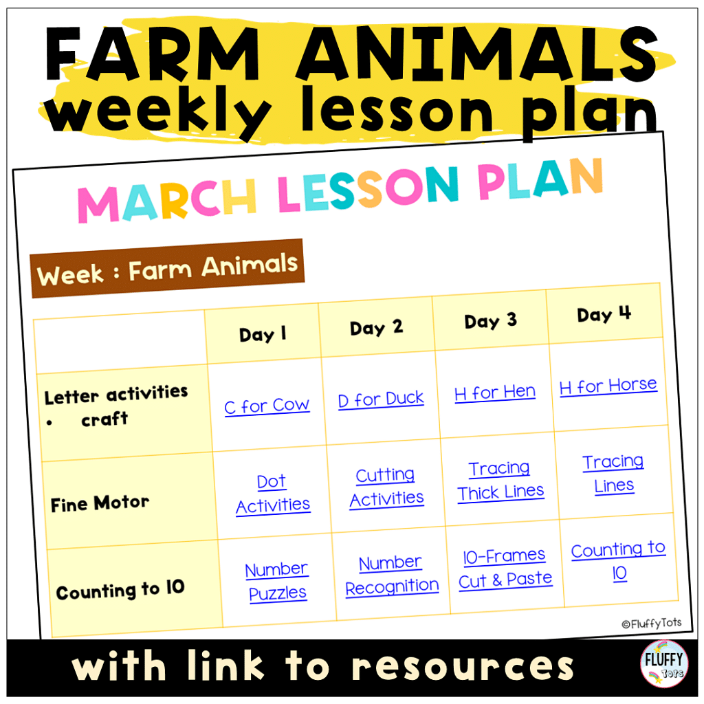Farm animals lesson plans for toddler and preschoolers