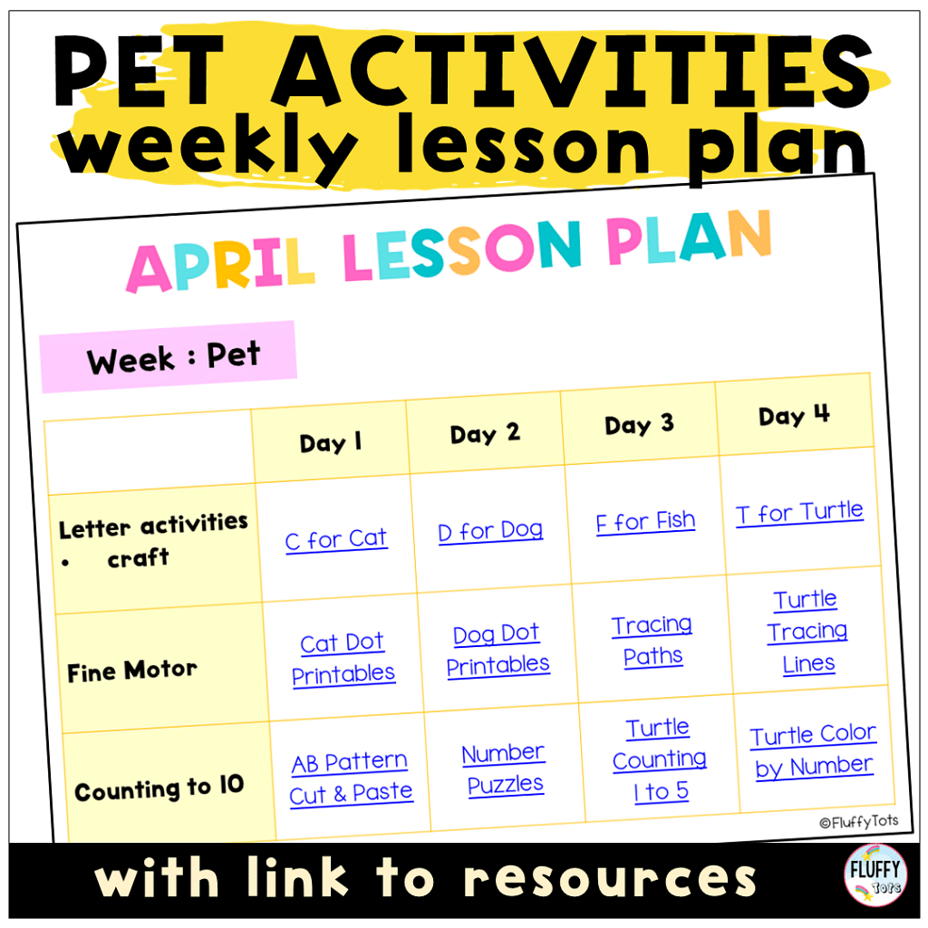 Pet Lesson Plan Ideas for Toddler and Preschool
