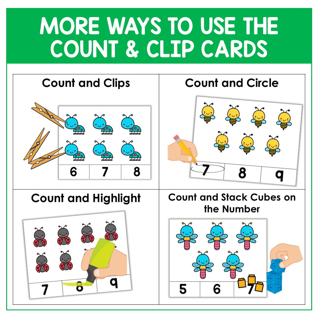 Bugs Count and Clip Cards : FREE 16 Low Prep Exciting Clip Cards 6