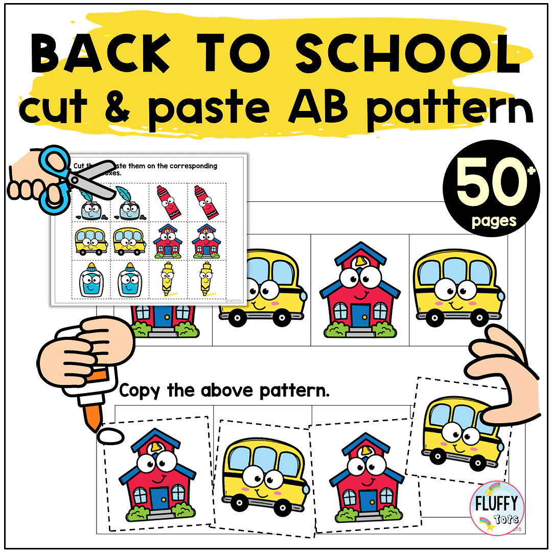 Cut and paste AB patterns worksheets for toddler preschool and kindergarten