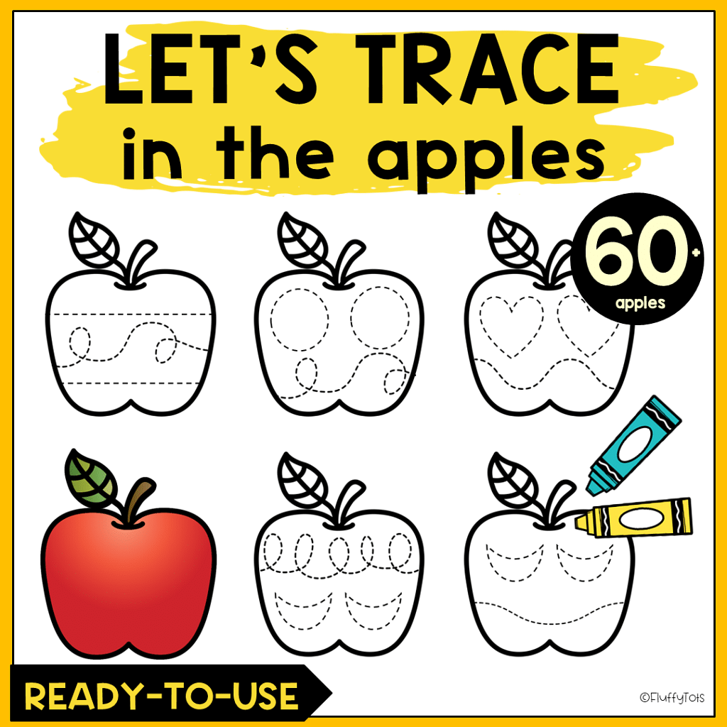how to teach tracing lines using apple worksheet for preschoolers and toddlers