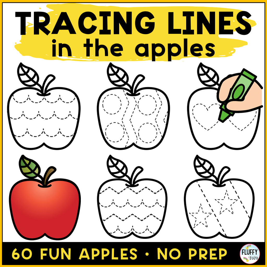 how to teach tracing lines using apple worksheet for preschoolers