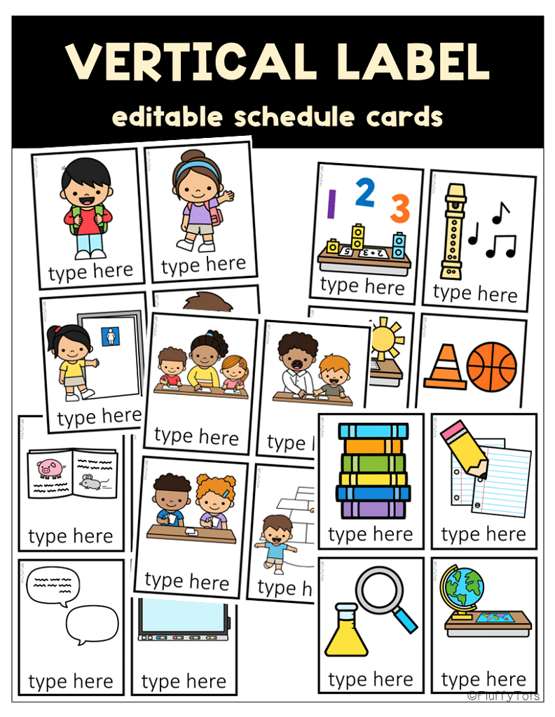 editable Classroom Schedule Cards with Pictures