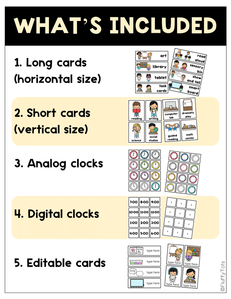 Classroom Schedule Cards with Pictures for kids