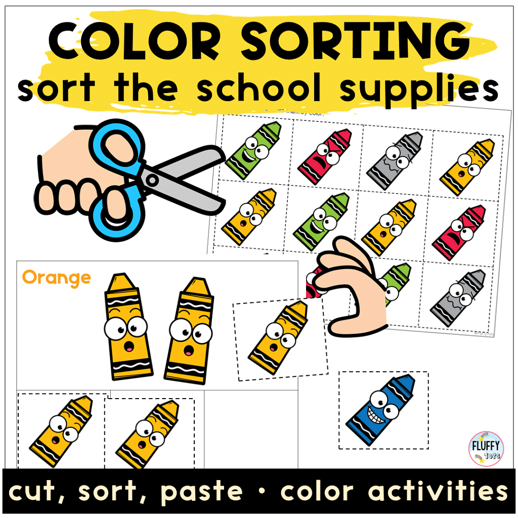 Back to School Printable Activities color matching file folder sort by color 