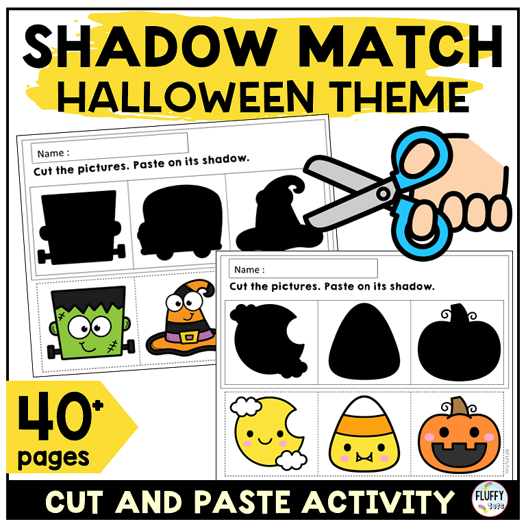 Adorable 40+ Pages Halloween Fine Motor Shadow Matching Worksheets 1