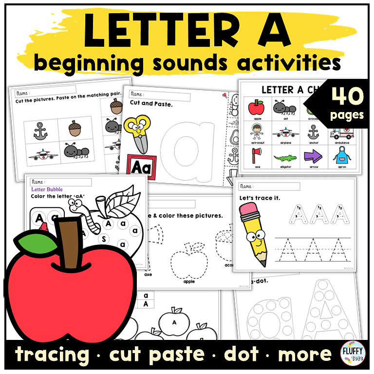 Easy Letter A Activities : 3 Beginning Sounds Cut and Paste 2