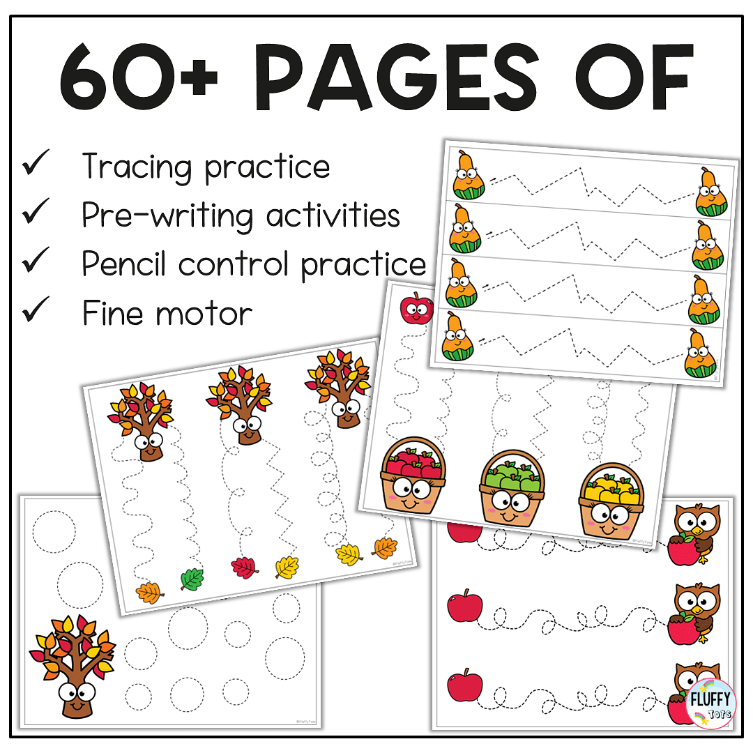 60+ Fun Pages of Fall Tracing Pages for Toddler and Preschool Kids 1