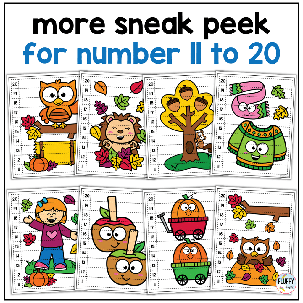 80 Cute Fall Number Puzzles 1-20 for Preschool and Kindergarten Kids 6