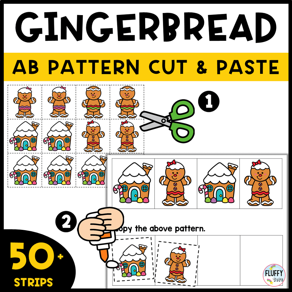 Gingerbread pattern worksheets cut and paste