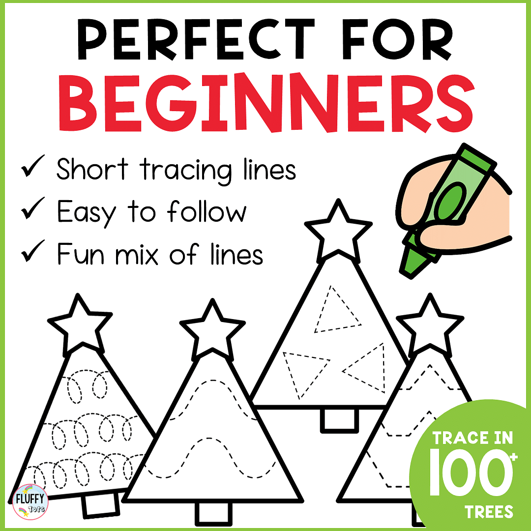 Christmas tree tracing printable worksheets for kids