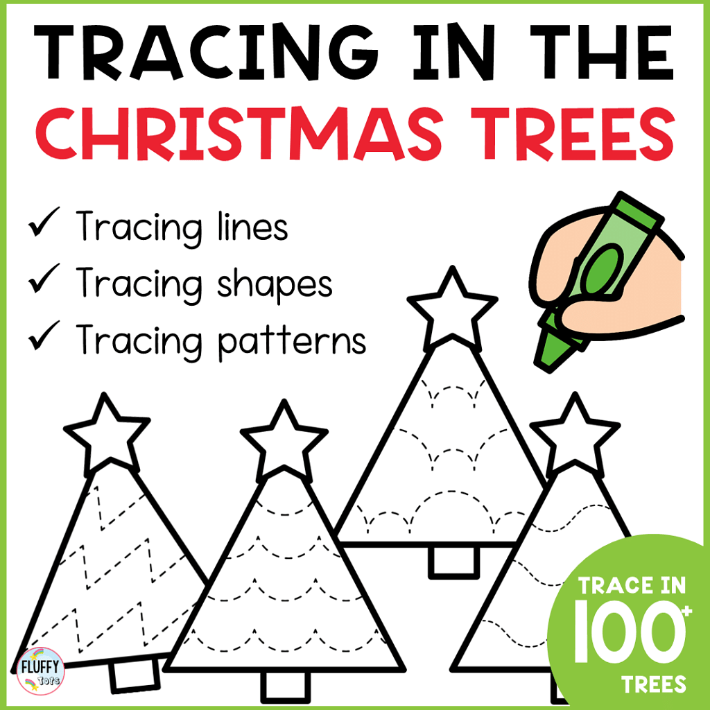 Christmas tree tracing lines printable pages for kids