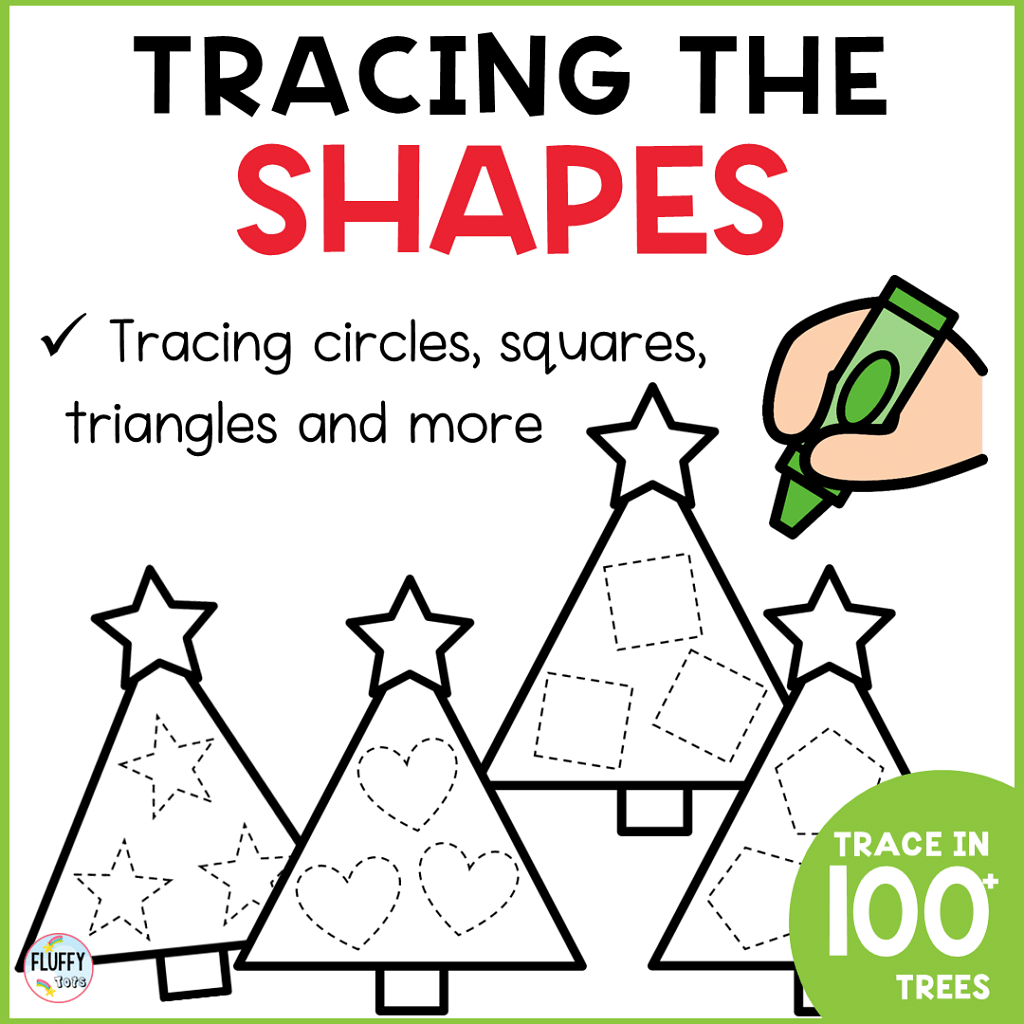 Christmas tree tracing printable worksheets for kids